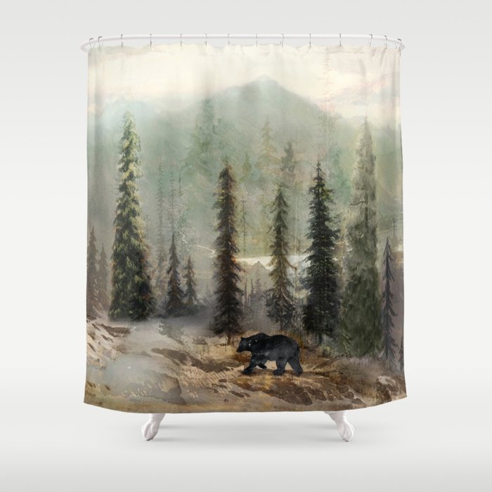 Mountain Black Bear Shower Curtain By Nadja1