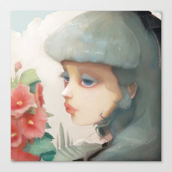 Pensees et roses tremieres Canvas Print