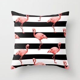 Living Coral Flamingo Stripes Throw Pillow