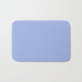 [ Thumbnail: Royal Blue & White Colored Stripes Pattern Bath Mat ]