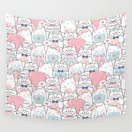Cute Kawaii Cats with Hearts Wall Tapestry
