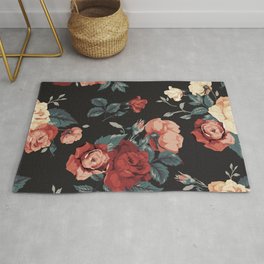 Red & Salmon Roses Against Black Background Floral Flower Pattern Rug | Roses, Against, Red, Blackbackground, Floral, Flower,  Salmon, Pattern, Graphicdesign 