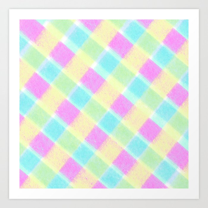 Colorful Checkered Pattern in Soft Pastels Art Print