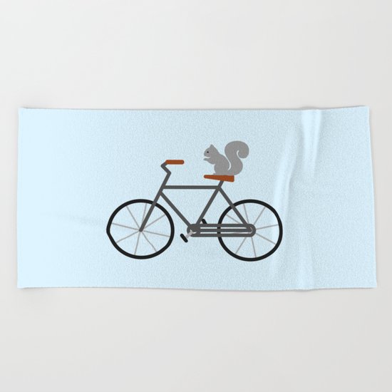 Squirrel Riding Bike Beach Towel