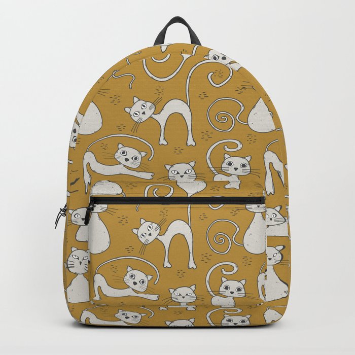 Mustard yellow and off-white cat pattern Backpack