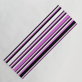[ Thumbnail: Orchid, Black, and White Colored Striped/Lined Pattern Yoga Mat ]