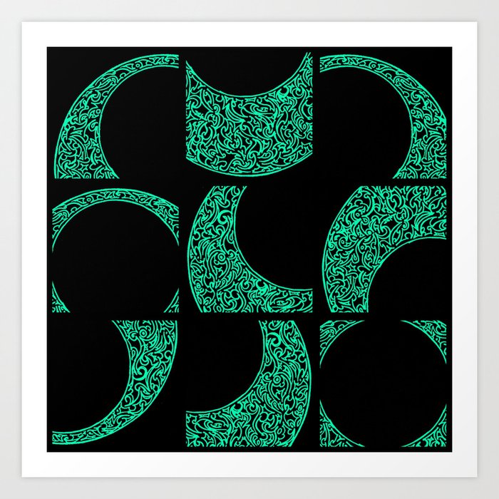 Emerald Solstice Art Print | Drawing, Digital, Pattern, Illustration, Other, Emerald, Solstice, Crescent, Moon, Moon-phase