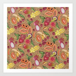Ready to Eat - Fruit Pattern in Brown Art Print