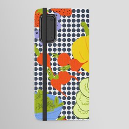 Modern Spring Fruits And Vegetables Salad Navy Dots Android Wallet Case