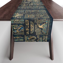 Egyptian hieroglyphs and deities -Abalone and gold Table Runner