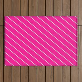 [ Thumbnail: Deep Pink & Light Gray Colored Pattern of Stripes Outdoor Rug ]
