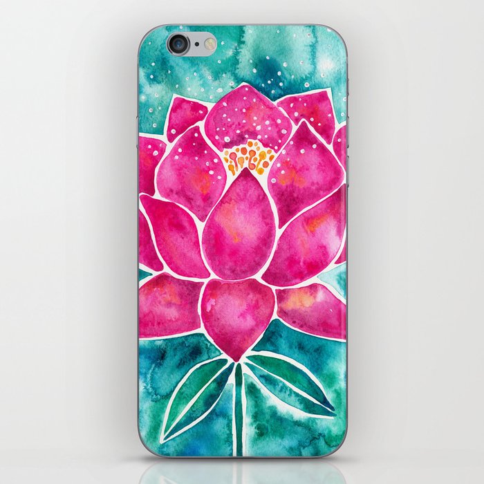 Sacred Lotus – Magenta Blossom with Turquoise Wash iPhone Skin
