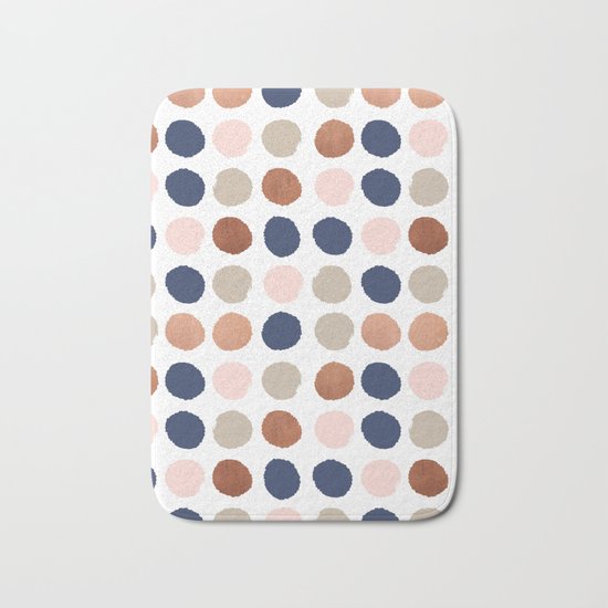 Rose Gold navy copper sparkle modern dots polka dots rosegold trendy pattern cell phone accessories Bath Mat