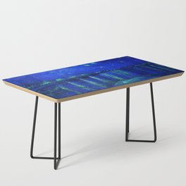 Starry Night Over the Rhone landscape painting by Vincent van Gogh in alternate Egyptian blue with emerald green stars Coffee Table