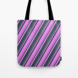 [ Thumbnail: Violet and Dark Slate Gray Colored Lines Pattern Tote Bag ]