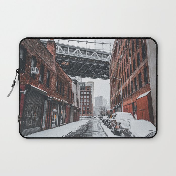 New York City Manhattan Bridge in DUMBO during snowstorm Laptop Sleeve