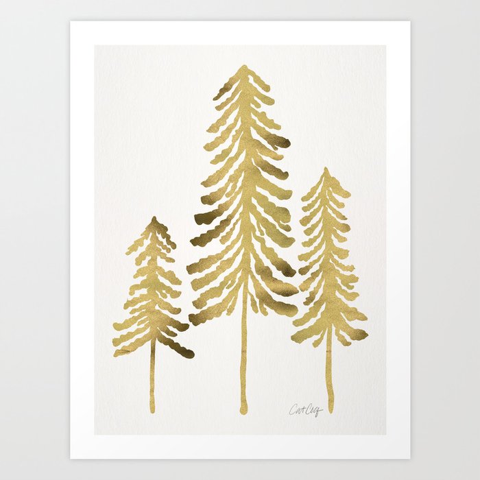 Pine Trees – Gold Palette Art Print