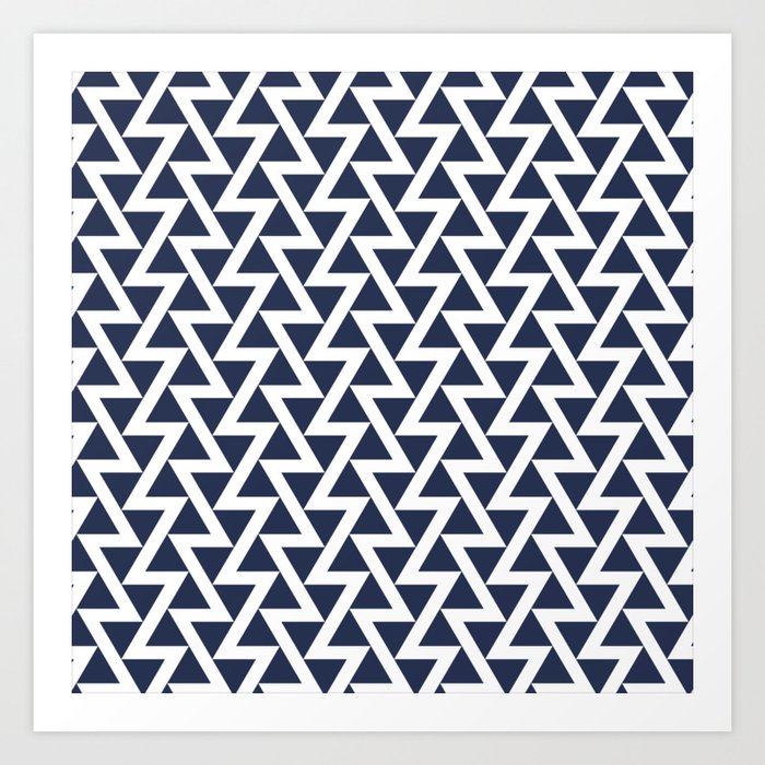 Navy Blue Abstract Seamless Triangle Pattern Art Print