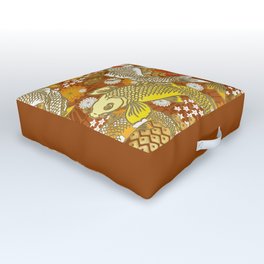 Japanese Koi pattern on Rust color backdrop Outdoor Floor Cushion