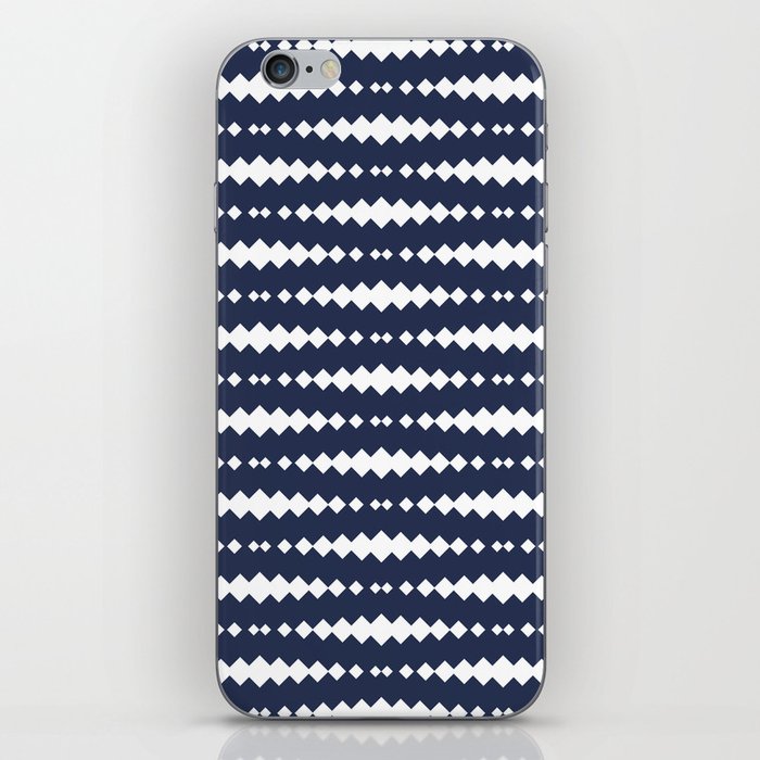 Navy Blue and White Geometric Horizontal Striped Pattern iPhone Skin