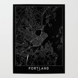 Portland Maine Black Map Poster | Abstract, Modern, Minimal, Architecture, Graphicdesign, Drawing, Portland, Best, Digital, Vector 