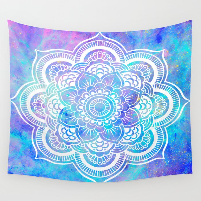 Mandala Pink Lavender Aqua Galaxy Space Wall Tapestry