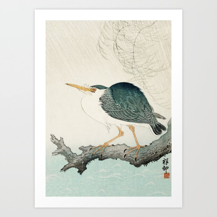 Ohara Koson, Blue Heron On Tree - Japanese Vintage Woodblock Print Art Print