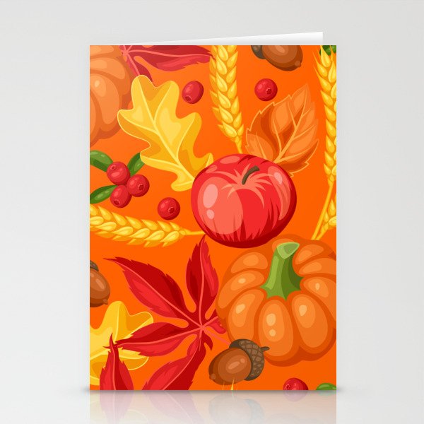 Orange Pumpkin Wheat Tomatoes Design Stationery Cards