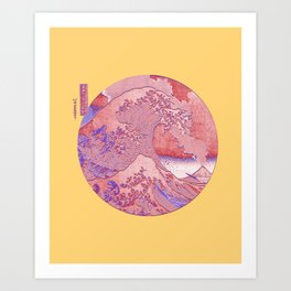 Great Wave Off Kanagawa Mount Fuji Eruption Minimalist | Pastel | Orange Background Art Print