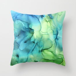 Blue Green Spring Marble Abstract Ink Painting Throw Pillow