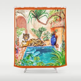 Tiger by the pool Shower Curtain