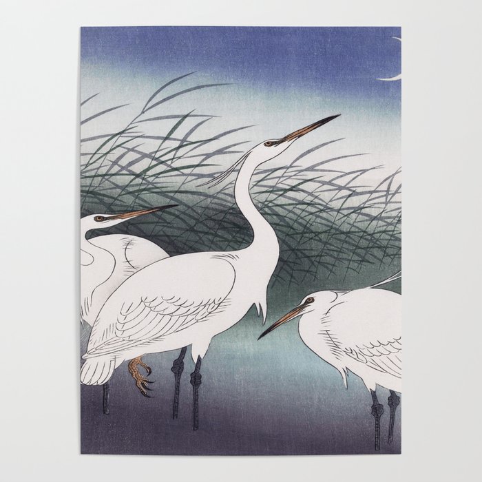 Herons Traditional Japanese Wildlife Poster