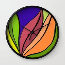 Colourful abstract plant artwork  Wall Clock | Digital, Colourful, Tanujasharma, Contemporary, Abstract, Vintage, Retro, Aestheticartwork, Leaf Artwork, Graphicdesign 