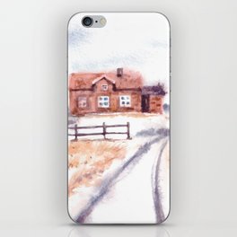 Winter Landscape With House And Pine Trees Watercolor iPhone Skin