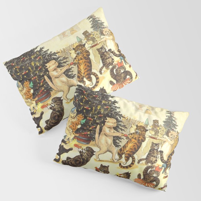 'Christmas Party Cats' by Louis Wain Vintage Cat Art Pillow Sham