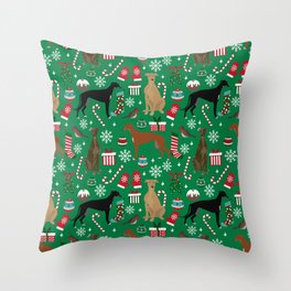 Christmas Greyhound pattern gifts for greyhound rescue dogs must have festive holiday dogs Throw Pillow