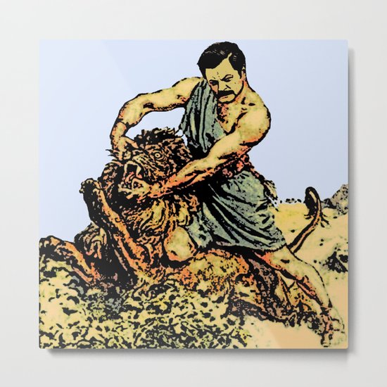 Ron Swanson Slaying A Lion | Parks and Recreation Metal Print