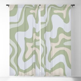 Aesthetic 70S Abstract Wavy Swirl Shower Curtain, Cute Sage Green