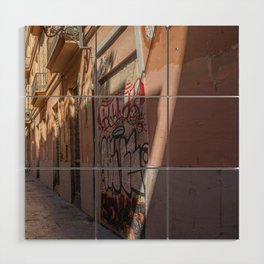 Spain Photography - Street Graffiti In A Narrow Dark Street Wood Wall Art