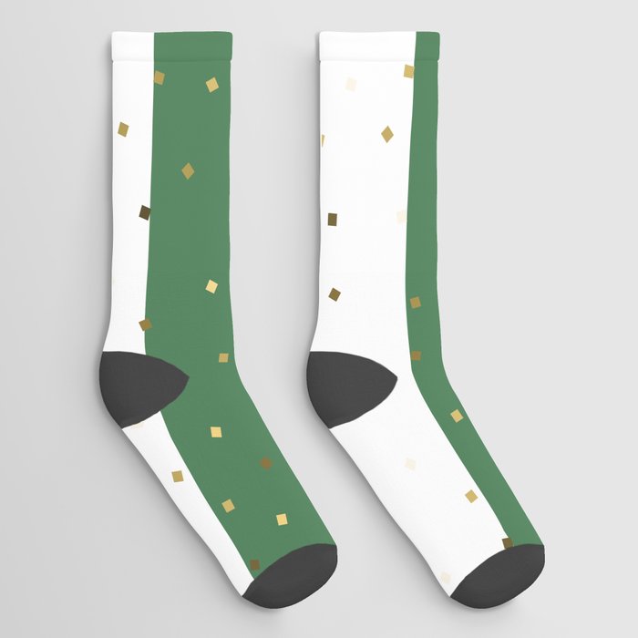 Simple Christmas seamless pattern Golden Confetti on Green and White Stripes Background Socks