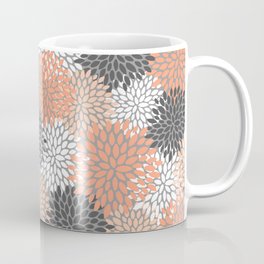 Floral Pattern, Coral, Gray, White Mug