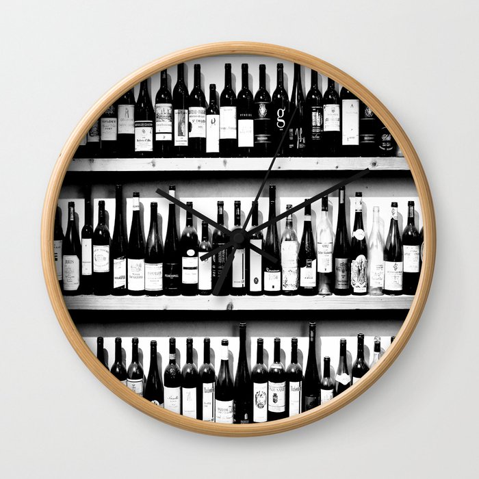 Wine Bottles in Black And White #decor #society6 #buyart Wall Clock