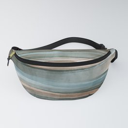 Soft Harbor blue, Teal green & Coca mocha warm brown _ abstract watercolor  waves Fanny Pack