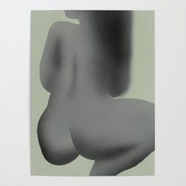 Sitting long hair nude gray arrangement Poster