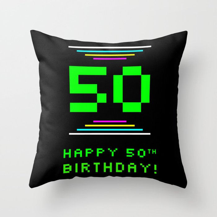 50th Birthday - Nerdy Geeky Pixelated 8-Bit Computing Graphics Inspired Look Throw Pillow