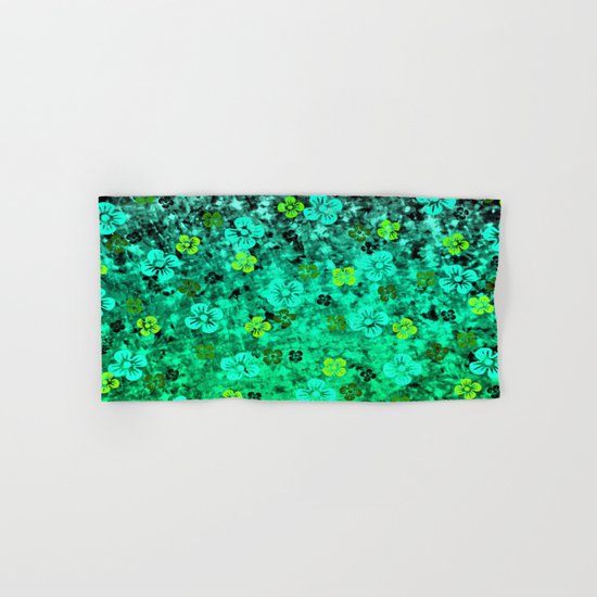 LUCK OF THE IRISH Colorful Emerald Green Ombre St Patricks Day Floral Shamrock Four Leaf Clover Art Hand & Bath Towel