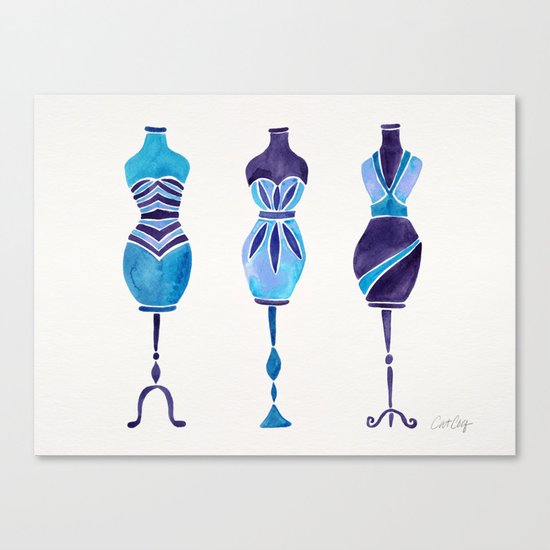 Vintage Dress Forms – Navy Palette Canvas Print