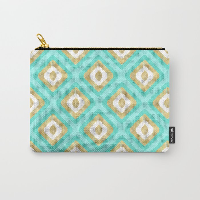 Gold & Turquoise Ikat Pattern Carry-All Pouch