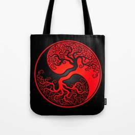 Red and Black Tree of Life Yin Yang Tote Bag
