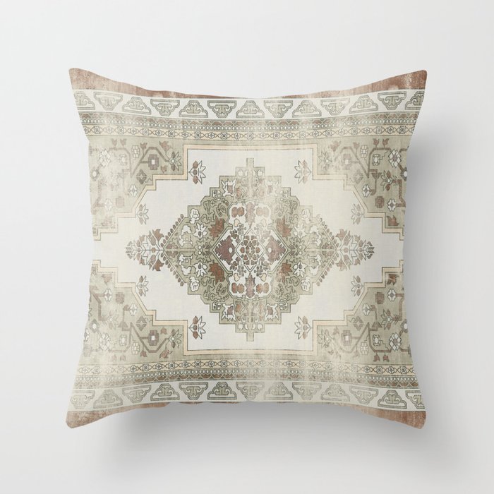 turkish floral - sage & brown Throw Pillow